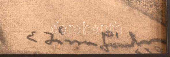 Józsa Sándor (1910-1989): Önarckép, 1930. Szén, papír, jelezve jobbra lent, üvegezett fakeretben, 24...