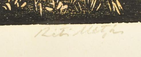 Réti Mátyás (1922-2002): Siklósi vár. Linómetszet, papír, jelzett, paszpartuban, 25×35 cm