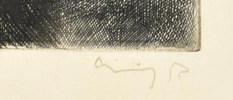 Görög Rezső (1930-): Hegyi falu. Rézkarc, papír, jelzett, lap széle kissé foltos, 30×40 cm