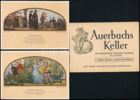 cca 1960 Auerbachs Keller lipcsei étterem 5 festményét ábrázoló képeslap, német nyelvű prospektussal...