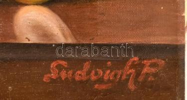 Ludvigh P jelzéssel, XX. sz elején működött magyar festő: Csendélet rózsával és képpel. Olaj, vászon...