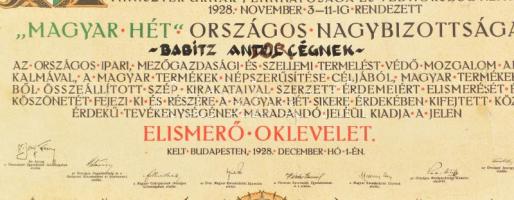 1928 Bp., a magyar ipari, mezőgazdasági és szellemi termelés védelme érdekében szervezett "Magy...