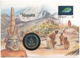 Vanuatu 1983. 20v Cu-Ni felbélyegzett borítékban, bélyegzéssel, német nyelvű tájékoztatóval T:UNC,AU Vanuatu 1983. 20 Vatu Cu-Ni in envelope with stamp, cancellation and a prospectus in german C:UNC,AU