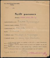 1944 Bp., a M. kir. Honvéd Központi Közúti Szállítás Vezetősége által kiadott nyílt parancs, gépkocsival való teherszállításra vonatkozó ideiglenes engedély az ország egész területére