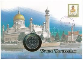 Brunei 1991. 50s Cu-Ni felbélyegzett borítékban, bélyegzéssel, német nyelvű leírással T:UNC  Brunei 1991. 50 Sen Cu-Ni in envelope with stamp and cancellation, with German language description C:UNC