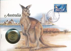 Ausztrália 1994. 1$ Al-Br "A Dollár 10. évfordulós kiadása" érme felbélyegzett borítékban, első napi bélyegzéssel, német nyelvű tájékoztatóval T:UNC  Australia 1994. 1 Dollar Al-Br coin in envelope with stamp, first day cancellation and a prospectus in german C:UNC