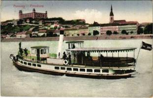 1916 Pozsony, Pressburg, Bratislava; "ORSZÁGHÁZ" gőzhajó, vár / Hungarian screw propelled passenger steamship, castle (ázott sarok / wet corner)