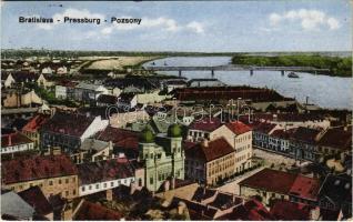 1930 Pozsony, Pressburg, Bratislava; látkép, zsinagóga, híd / general view, synagogue, bridge