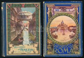 cca 1900 Ricordo di Roma, Ricordo di Venezia 2 db turisztikai leporelló