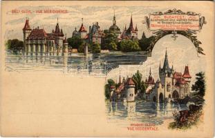 Budapest XIV. Történelmi főcsoport épületei, déli oldal és nyugati oldal, Vajdahunyad vára. Ezredéves Országos Kiállítás. Art Nouveau s: Morelli, Dörre T. + 2 Kr. brown Ga. (fl)