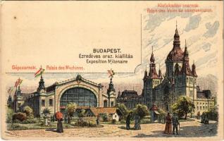 Budapest XIV. Városliget, Ezredéves Országos Kiállítás, Közlekedési csarnok, Gépcsarnok. litho barna 2 Kr. Ga. s: Morelli (EK)