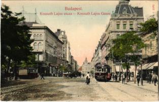 Budapest V. Kossuth Lajos utca, üzletek, villamosok. Taussig A. 5463. (vágott / cut)