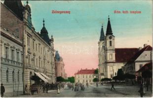 1912 Zalaegerszeg, Római katolikus templom, Szálloda az Arany Bárányhoz, üzletek (EB)