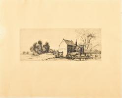 Boldizsár István (1897-1984): Malom. Rézkarc, papír, jelzett. 13x33 cm