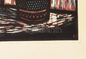 Krajcsirovits Henrik (1929-2007): Tavaszi csendélet. Színes linómetszet, papír, jelzett, számozott (...