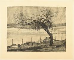 Nyári Lóránt (1928-1982): Ősz a Balatonon. rézkarc, papír, jelzett, 30x38 cm