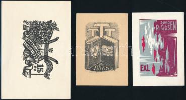 Fery Antal (1908-1994): Ex libris, 3 db, linómetszet, papír 10x16 cm ig