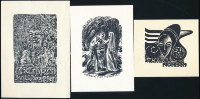 Fery Antal (1908-1994): Ex libris, 3 db linómetszet, papír 10x16 cm ig
