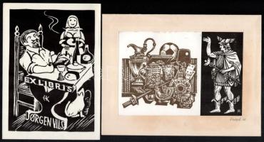 Fery Antal (1908-1994): Ex libris, 3 db fa- és linómetszet, papír 11x16 cm-ig