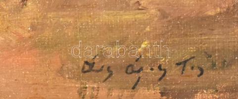 Ács Ágoston jelzéssel: Vadász kutyájával. Olaj, vászon. Dekoratív fakeretben. 47x59 cm