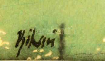 Olvashatatlan (Bihari?) jelzéssel: Vízparti táj. Akvarell, kréta, papír. Üvegezett fakeretben. 33x50...