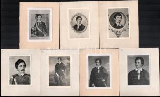 cca 1940 17 db fénykép kasírozva Petőfi ábrázolásokról, 8,5×6,5 cm