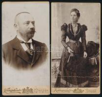 cca 1890 Bródy Sándor nagyiparos és felesége. Két feliratozott kabinetfotó, egyiken törésnyom 11x21 cm