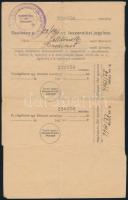 1944 Celldömölk, M. kir. XI. közérdekű Munkaszolgálatos Zászlóalj leszerelési jegy (a hozzá tartozó ...