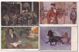 14 db RÉGI művész motívum képeslap vegyes minőségben / 14 pre-1945 art motive postcards in mixed quality