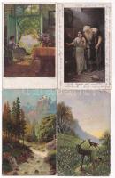 14 db RÉGI művész motívum képeslap vegyes minőségben / 14 pre-1945 art motive postcards in mixed qua...