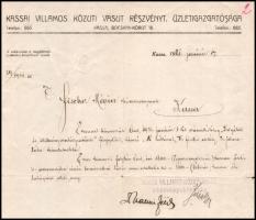 1921. jan. 17. Kassa, a Kassai Villamos Közuti Vasut Rt. által kiállított kinevezési okirat, magyar ...