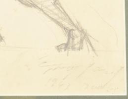 Egry József jelzéssel: Alakok. Ceruza, papír. Kissé sérült. Üvegezett fakeretben. 18x38,5 cm