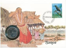 Samoa 1988. 20s Cu-Ni felbélyegzett borítékban, bélyegzéssel, német nyelvű leírással T:1 Samoa 1988. 20 Sene Cu-Ni in envelope with stamp, cancellation, and a description in german C:UNC