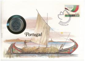 Portugália 1984. 25E érme felbélyegzett borítékban, bélyegzéssel, német nyelvű tájékoztatóval T:UNC Portugal 1984. 25 Escudos coin in envelope with stamp, cancellation and a prospectus in german C:UNC