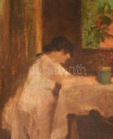 Szüle Péter (1886-1944): Olvasó hölgy portréja. Olaj, vászon, jelzett. Dekoratív fakeretben, 60×50 c...