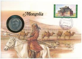 Mongólia 1981. 50M Cu-Ni felbélyegzett borítékban, bélyegzéssel, német nyelvű leírással T:UNC Mongolia 1981. 50 Möngö Cu-Ni in envelope with stamp, cancellation and a prospectus in german C:UNC