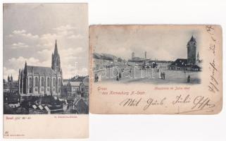 6 db RÉGI hosszú címzéses külföldi város képeslap vegyes minőségben / 6 pre-1910 European town-view ...