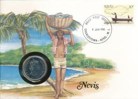 Kelet-Karibi Államok / Nevis 1965. 50c Cu-Ni "II. Erzsébet" felbélyegzett borítékban, bélyegzéssel, német nyelvű leírással T:UNC  East Caribbean States / Nevis 1965. 50 Cents Cu-Ni "Elizabeth II" in envelope with stamp and cancellation, with German description C:UNC