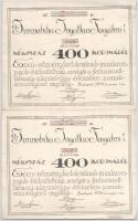 Budapest 1919. Az Immobilia Ingatlan Forgalmi Részvénytársaság részvénye 400K-ról szelvényekkel (2x) sorszámkövetők T:XF