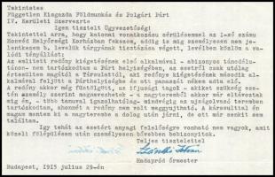 1915(?) Bp., a Független Kisgazda-, Földmunkás- és Polgári Párt IV. kerületi szervezetének címzett l...