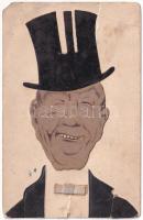 1915 Cilinderes úr kollázs lap / Gentleman in top hat, collage postcard (szakadás / tear)