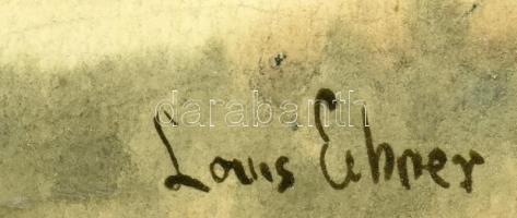 Louis Ebner jelzéssel: Vízparti város. Akvarell, papír, üvegezett fakeretben, 24x31,5 cm