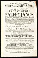 Ezerjófüet keresö sebess szarvasok, az az: Nagy méltóságu Erdödy gróff Pálffy János, ... Magyar-országnak palatinussa, ... nemes káptolon Szent Márton templomában ... tartatott szomorú exequiak és utolsó tisztességek meg-adássa alkalmatosságával elö nyelvével tett prédikátzio által igazétott Jerebiczi Stehenics János, ... szabad királyi Posony városában Sz. Jakab havának 27. napján, 1751. esztendő. Posony, Landerer. 62p. Utolsó néhány lap kissé hiányos