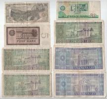 8db vegyes külföldi bankjegy: Német Demokratikus Köztársaság 1964. 5M + 1975. 20M, Ausztria 1967. 20...