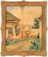 Tibai Takáts János (1876-1943): Tabán, Holdvilág utca. Akvarell, papír, jelezve balra lent. Dekoratív, üvegezett, kissé sérült fakeretben, 41x33 cm.