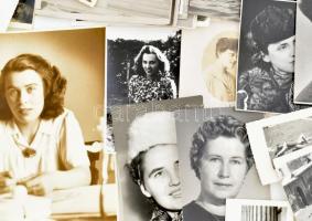 40 db nőket, lányokat ábrázoló (régi és modern) fotó, 23x17 cm és 6x4 cm között