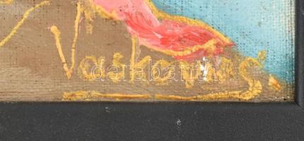 Vaskovics László (?-): Táncosnő. Olaj, vászon, kartonon, hátoldalán kiállítási meghívóval. Fakeretbe...