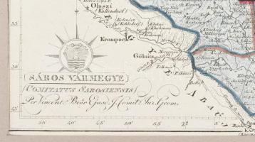 cca 1800 Sárosvármegye térkép, Comitatus Sarosiensis). Magyarország vármegyéinek színezett, rézmetsz...