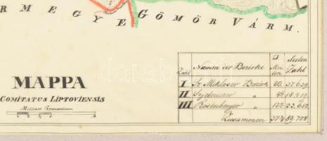 Mappa Comitatus Liptoviensis, Liptó vármegye térképe. XIX. sz vége. Kézzel rajzolt. hártyapapíron 24...