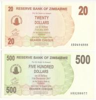 Zimbabwe 2006. 20D + 500D T:UNC Zimbabwe 2006. 20 Dollars + 500 Dollars C:UNC